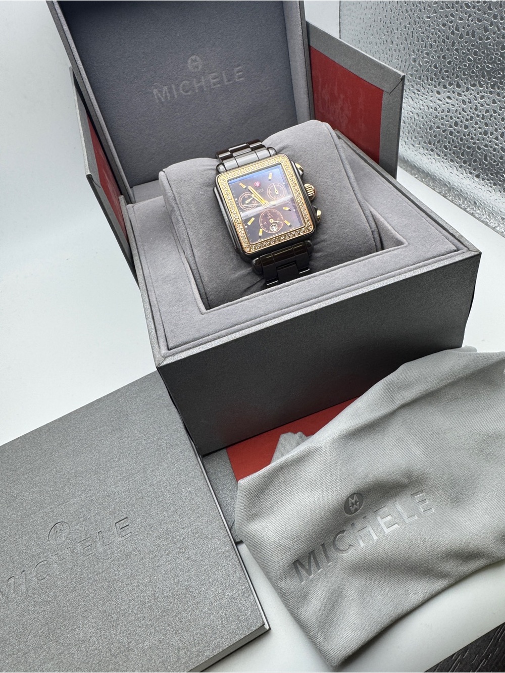 Rare!! Michele Deco Brown Madison Diamond ceramic watch - Picture 2 of 10